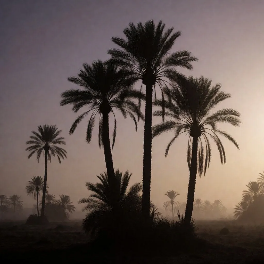Palm tree silhouettes at dawn in Egypt