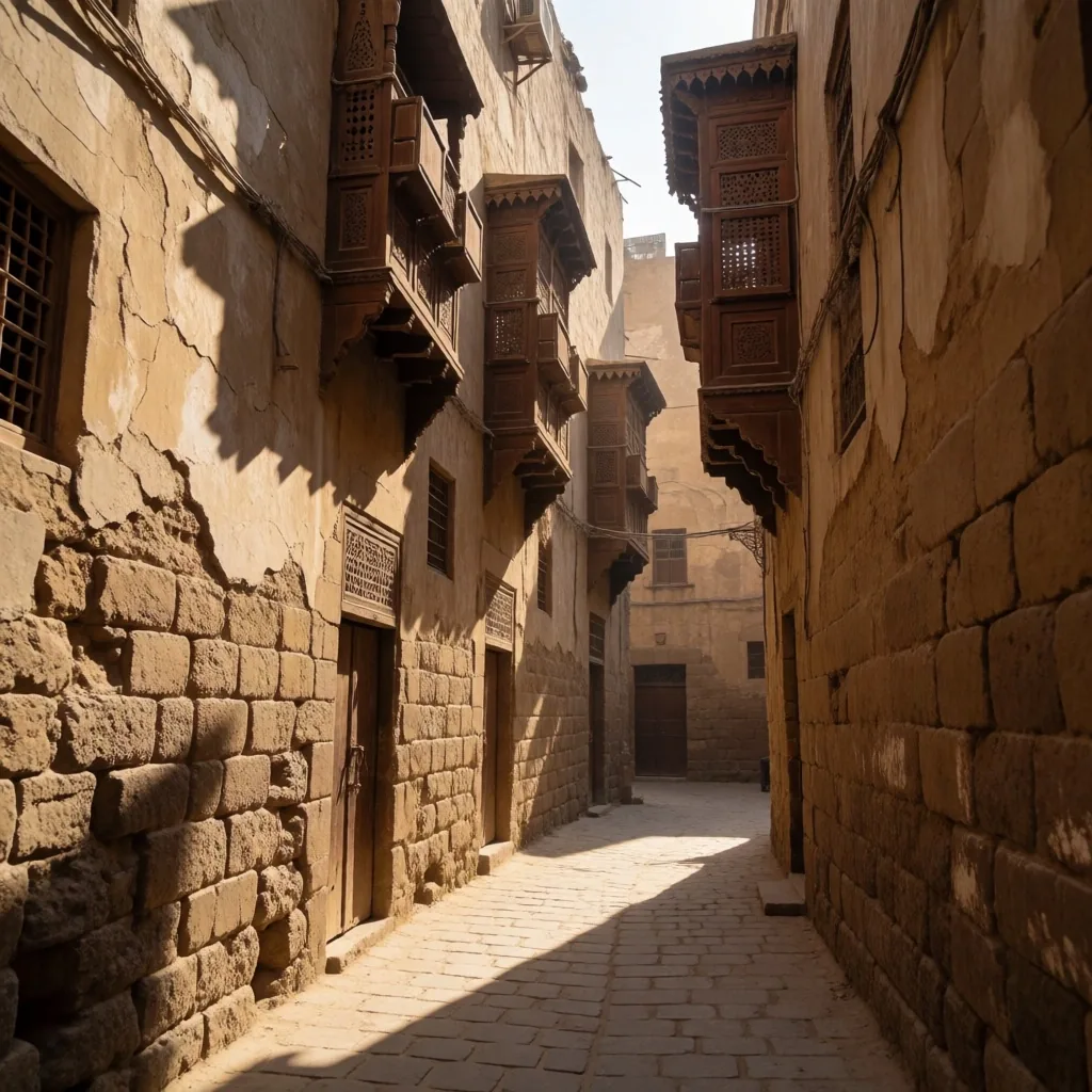 Narrow winding streets of an old quarter providing shade