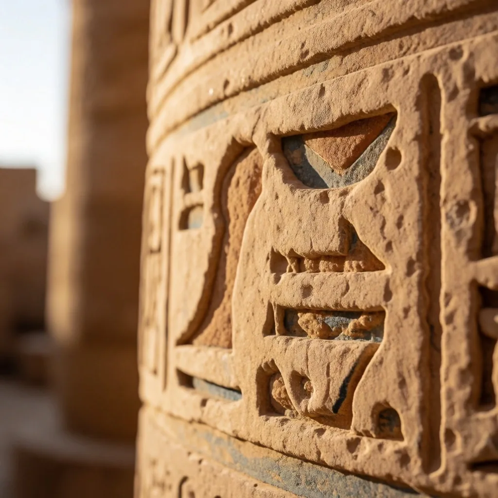 Ancient stone carvings on a temple wall